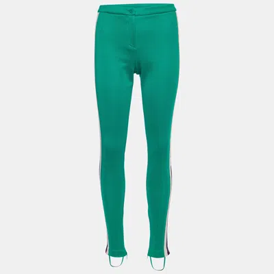 Pre-owned Gucci Green Tech-jersey Side Stripe Stirrup Leggings Xs