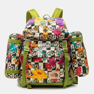 Pre-owned Gucci Green The North Face Floral Multicolor Nylon And Leather Backpack