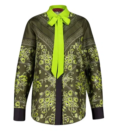 Gucci Floral-bandana Silk Shirt In Green