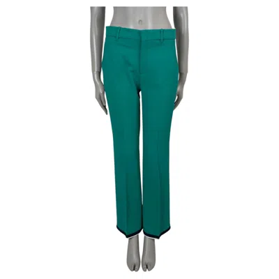 Pre-owned Gucci Green Viscose 2019 Grosgrain Trim Crepe Suit Pants 42 M
