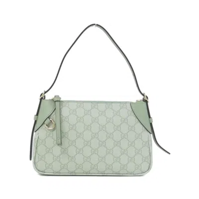 Pre-owned Gucci Green White Coated Canvas Leather Shoulder Bag () In Multi