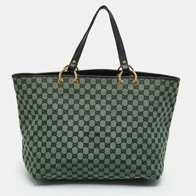 Pre-owned Gucci Green/black Gg Canvas And Leather Shopper Tote