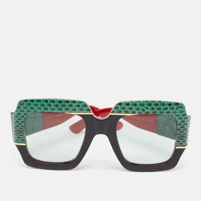 Pre-owned Gucci Green/black Snakeskin Gg0484s Interlocking G Oversized Sunglasses
