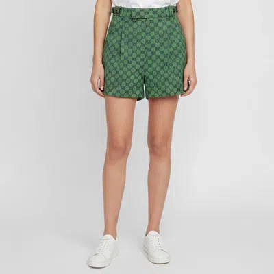Pre-owned Gucci Green/blue Gg Monogram Jacquard Pleated Shorts S