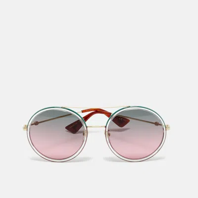 Pre-owned Gucci Green/pink Gradient Gg0061s Round Sunglasses
