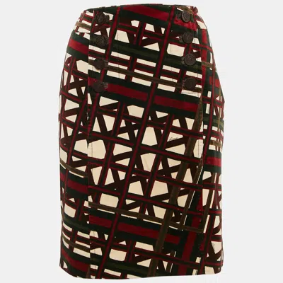 Pre-owned Gucci Green/red Printed Velvet Pencil Skirt M