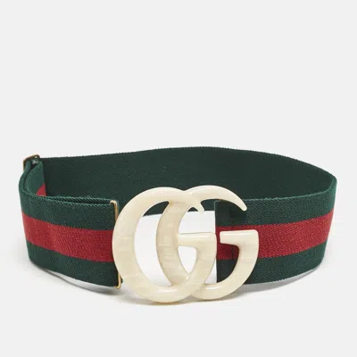 Pre-owned Gucci Green/red Web Elastic Plexiglass Gg Marmont Waist Belt 70 Cm