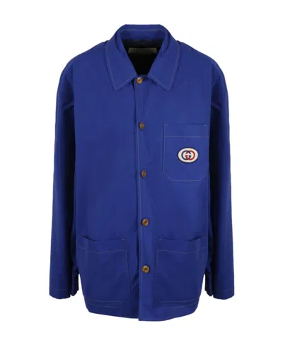 Gucci Gremlins-patch Buttoned Jacket In Blue