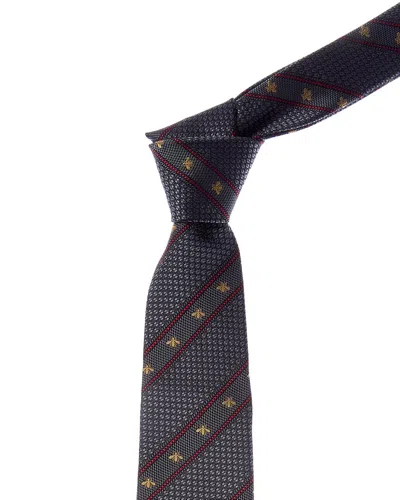 Gucci Grey & Gold Bees Silk Tie In Gray