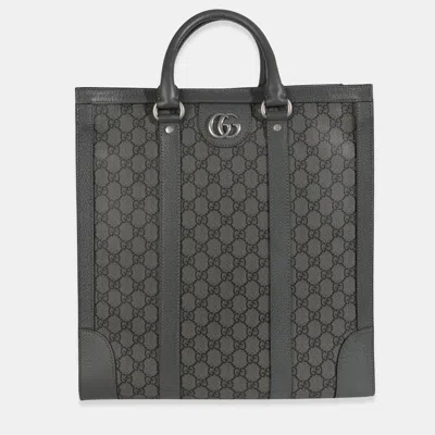 Pre-owned Gucci Grey Black Gg Coated Canvas Ophidia Medium Tote