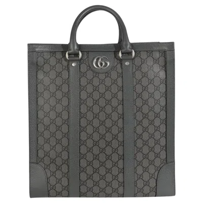 Pre-owned Gucci Grey Black Gg Coated Canvas Ophidia Medium Tote In Gray