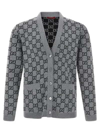 Gucci Grey Black Jacquard Cardigan In Gray