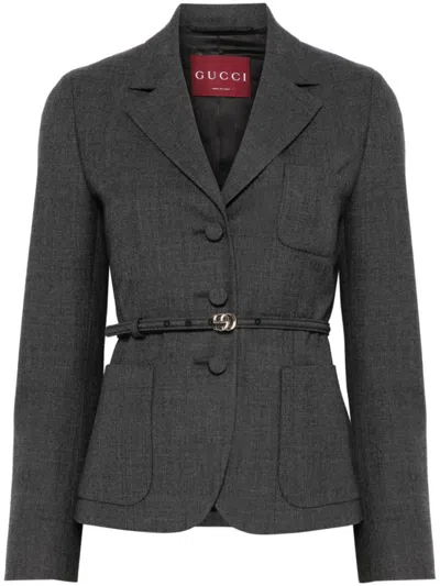 Gucci Grey Blazer With Belt In Gray