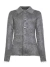 Gucci Men Grey Cardigan With Classic Collar And Brushed Effect In Mohair Blend Woman In Gray