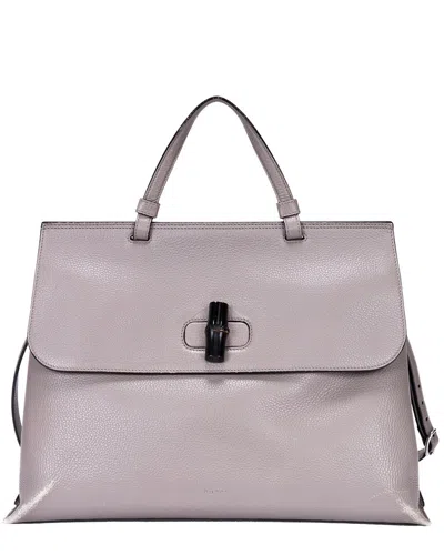 Gucci Grey Calfskin Grained Leather Bamboo Daily Top Handle (authentic Pre-  Loved) In Gray