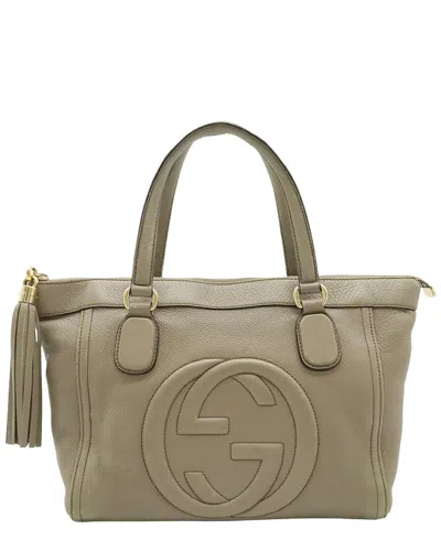Gucci Grey Calfskin Soho Tote (authentic Pre-loved) In Green