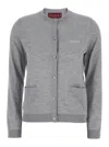 Gucci Grey Cardigan With Round Neck And Logo Lettering Embroidery On The Front In Cashmere And Silk Woman In Gray