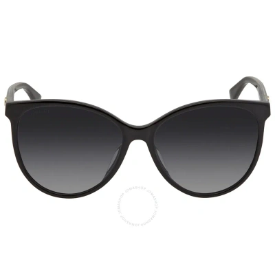 Gucci Grey Cat Eye Ladies Sunglasses Gg0377skn 001 57 In Black / Grey