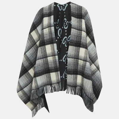Pre-owned Gucci Grey Checkered Wool Poncho In Gray