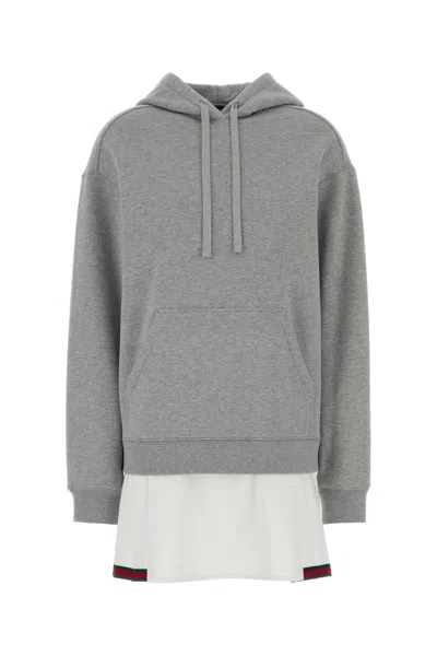 Gucci Cotton Hooded Sweatshirt Dress Layered Design In Gray