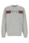 Gucci Men Grey Crewneck Sweatshirt With Logo Detail On The Front In Cotton Man In Gray