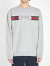 Gucci Men Grey Crewneck Sweatshirt With Logo Detail On The Front In Cotton Man In Gray