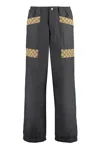 Gucci Wide Leg Trousers With Interlocking Gg Jacquard In Grey