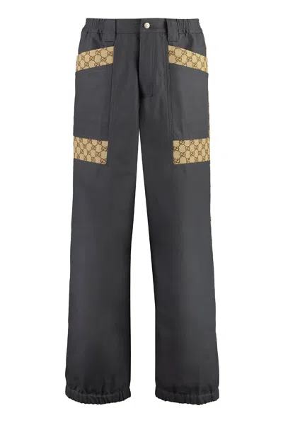Gucci Gg Insert Cotton Trousers In Navy