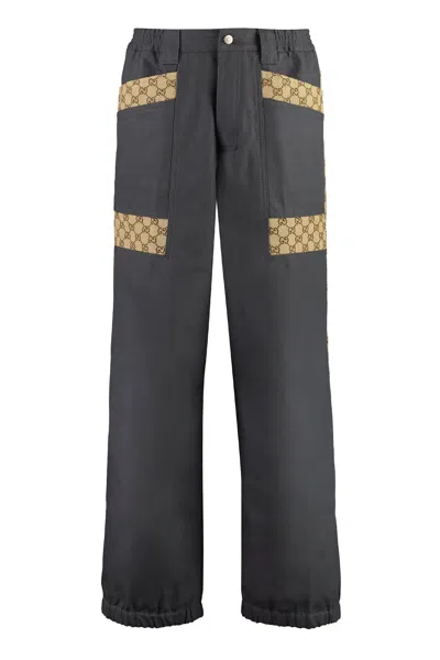 Gucci Wide Leg Trousers With Interlocking Gg Jacquard In Grey