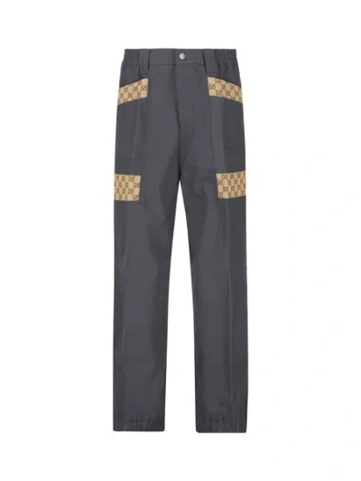 Gucci Grey Cotton Trousers With Gg Fabric Inserts For Men – Ss23 Collection
