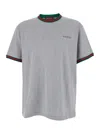 Gucci Grey Crew Neck T-shirt With Web Details On The Edges And Lettering Logo In Cotton Man In Gray