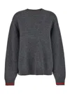 Gucci Grey Crewneck Sweater With Web Detail On The Cuffs In Wool And Cashmere Blend Woman In Multicolor
