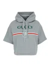 Gucci Grey Crop Sweatshirt With Hood And Lettering Logo Printed On The Front In Cotton Woman In Multicolor