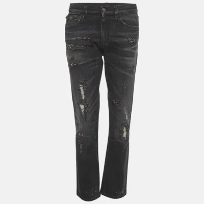 Pre-owned Gucci Grey Denim Embellished Straight Fit Jeans S/waist 30" In Gray