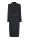 Gucci Grey Double-breasted Coat With Web Detail In Wool Man In Multicolor