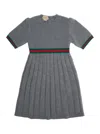 Gucci Grey Wool Dress With Web Ribbon In Grey