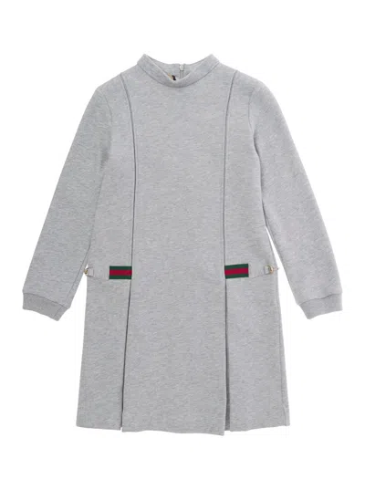 GUCCI GREY DRESS WITH WEB AND HORSEBIT DETAIL IN COTTON GIRL