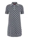 Gucci Grey Dress With Wide Collar And All-over Gg Motif In Wool Woman In Gray