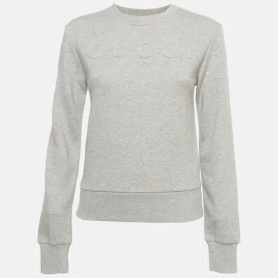Pre-owned Gucci Grey Embossed Logo Jersey Crewneck Sweatshirt Xs