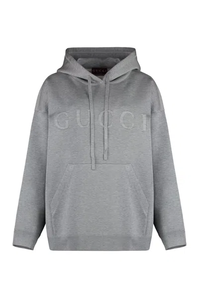 Gucci Embossed Logo Hoodie For Women In Grey