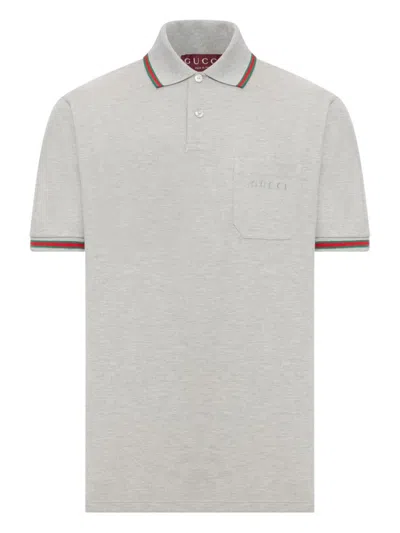 GUCCI GREY EMBROIDERED LOGO POLO