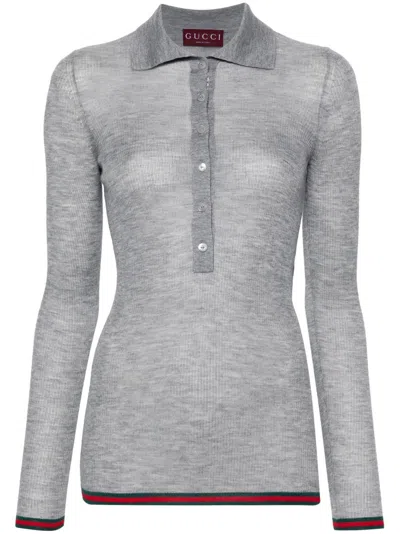 Gucci Extra Fine Rib Cashmere Knit Top In Grey