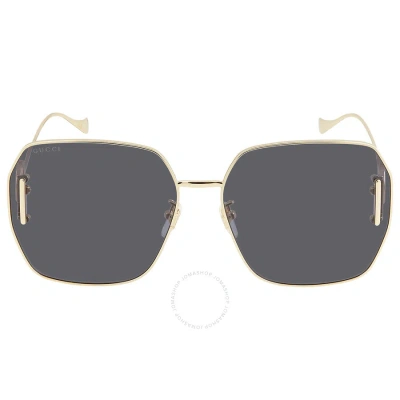 Gucci Grey Geometric Ladies Sunglasses Gg1207sa 002 64 In Gold / Grey