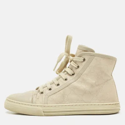 Pre-owned Gucci Grey Gg Canvas And Leather High Top Sneakers Size 36 In Gray