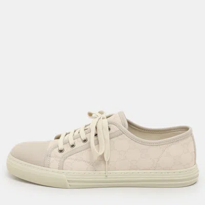 Pre-owned Gucci Grey Gg Canvas And Leather Low Top Sneakers Size 42