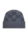 Gucci Grey Gg Cashmere Beanie In Blue