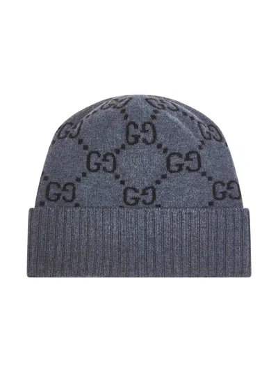 Gucci Grey Gg Cashmere Beanie In Blue