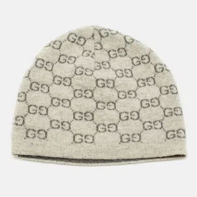 Pre-owned Gucci Grey Gg Cashmere Beanie In Gray