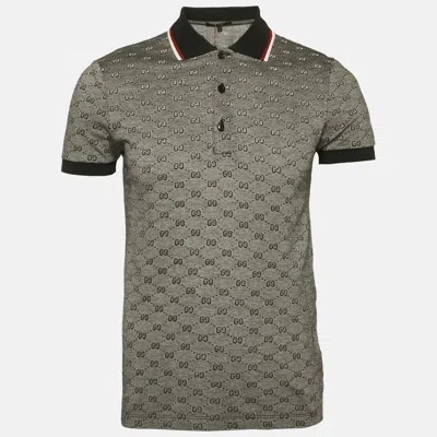 Pre-owned Gucci Grey Gg Cotton Pique Polo T-shirt S