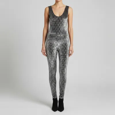 Pre-owned Gucci Grey Gg Crystal Embellished Velvet Scoop Neck Jumpsuit S In Gray